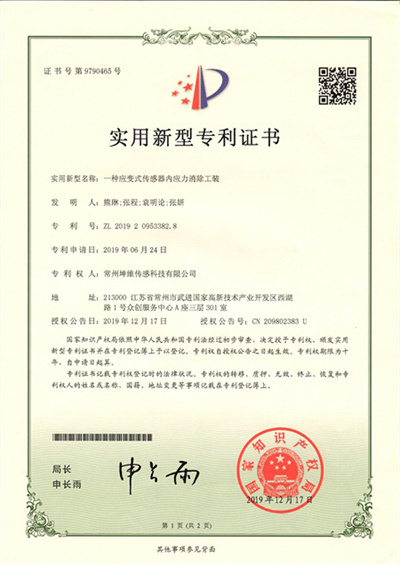 【常州坤维】一种应变式传感器内应力消除工装ZL201920953382.8